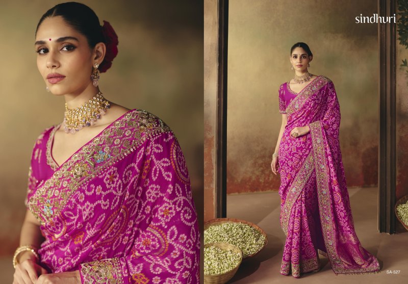 Suhag By Kimora Pure Khadi Georgette Fabric Designer Bandhej Saree